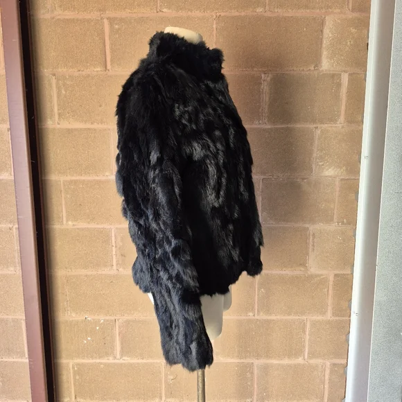 Wilsons Leather Maxima Black Real Rabbit Fur Jacket Size Large Y2K Mob Wife Coat - Picture 5 of 11
